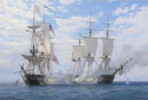 Painting of battle between British and American warships for auction at Bonhams