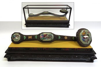Highly important Ruyi, 20 inches in length, with attached hard stone carvings in numerous colors.